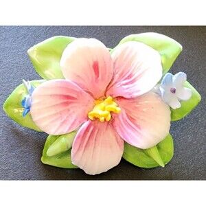 Vintage Adderley Floral Porcelain Brooch PinHibiscus with little blue flowers